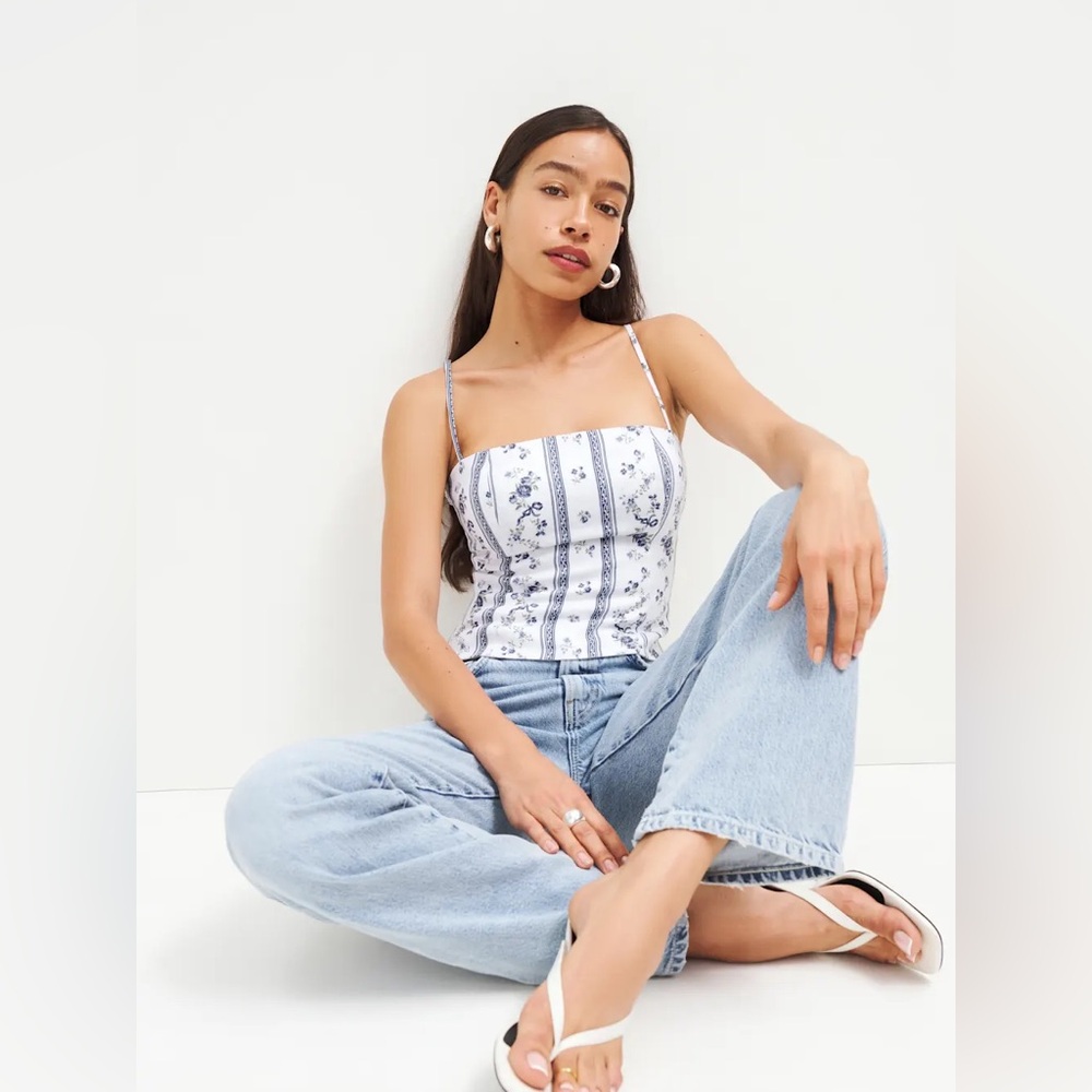 Reformation Overland Linen Top Roquefort